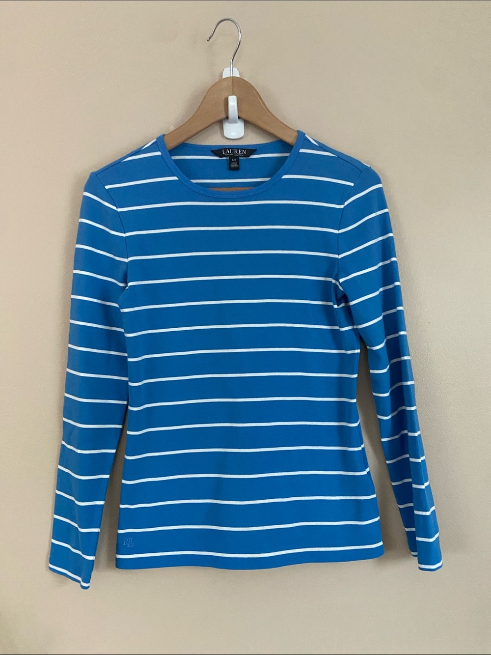 Lauren Ralph Lauren Blue & White Striped Long Sleeve Top Size Small - Picture 2 of 7